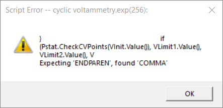Script error in an Explain script file.