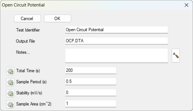 Open Circuit Potential - SW setup