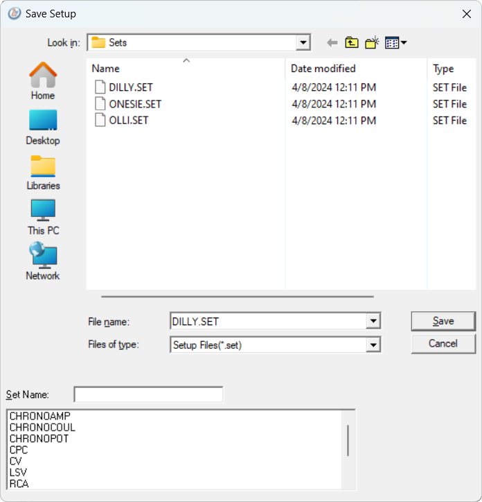 Save Setup dialog box.
