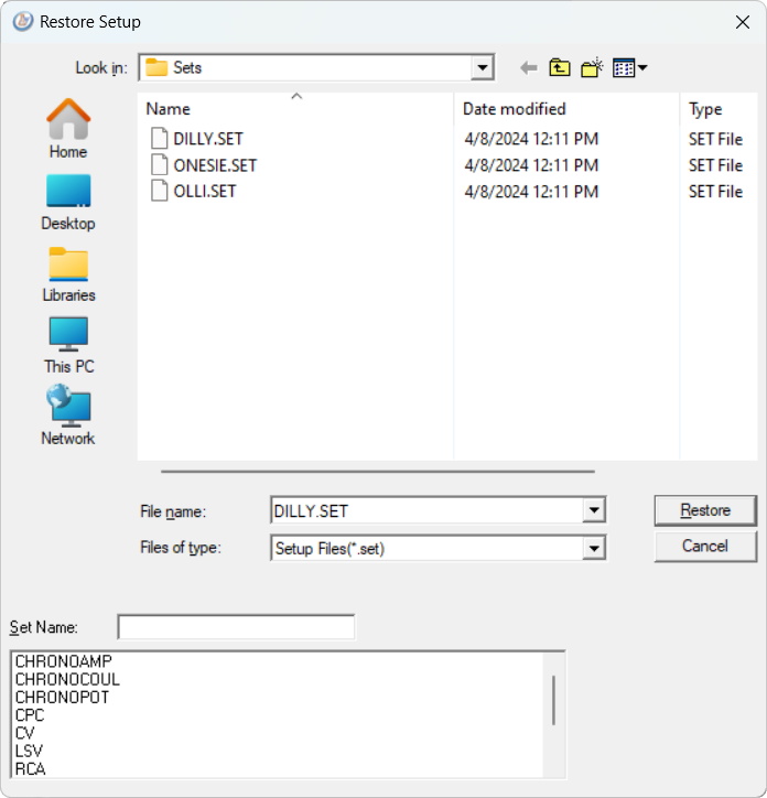 Restore Setup dialog box.