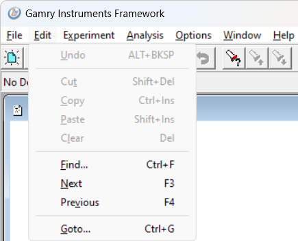 Gamry Framework Edit menu commands.