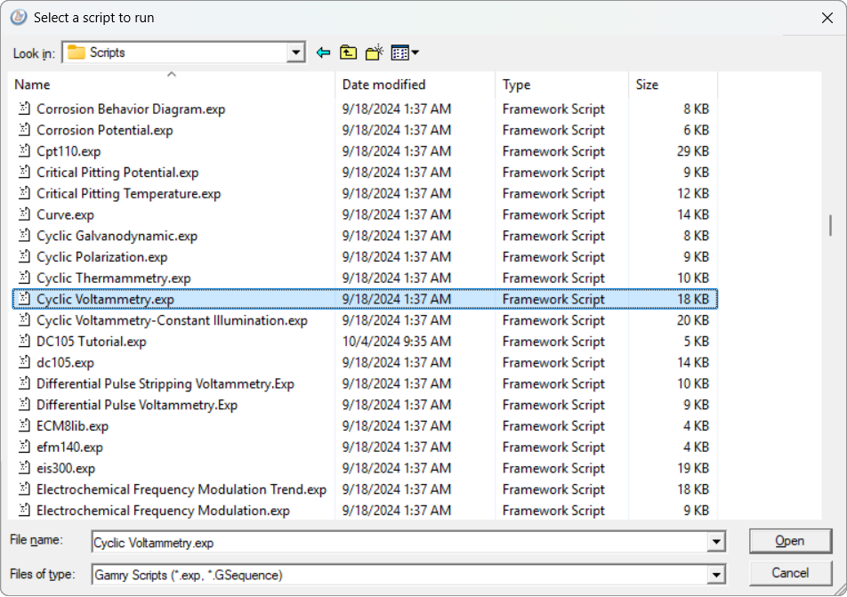 Select script to run dialog box