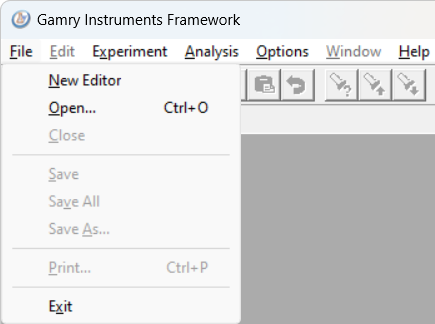 Gamry Framework File menu commands.