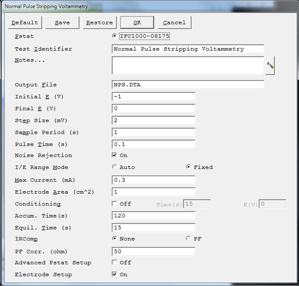 Normal Pulse Voltammetry Setup Parameters