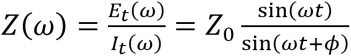 The impedance Z(ω) at a given frequency can be then calculated 