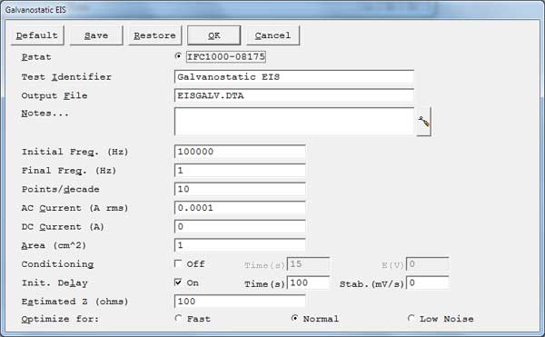 ommon setup parameters among the EIS technique