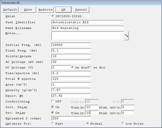 Potentiostatic Repeating EIS Set-up