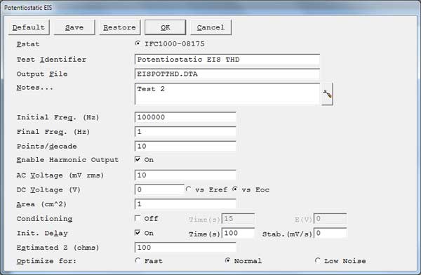 THD Experiment potentiostatic eis