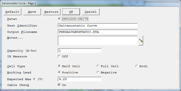 Galvanostatic Setup Parameters