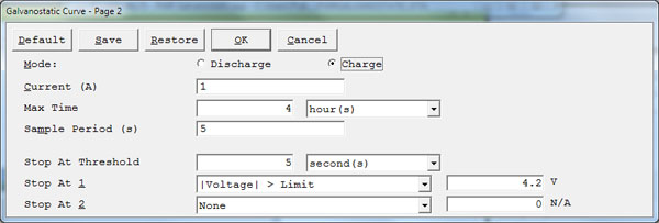 Galvanostatic Setup Parameters