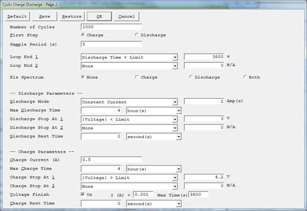 Cyclic Charge-Discharge Setup Parameters Page 2