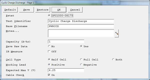 Cyclic Charge-Discharge Setup Parameters