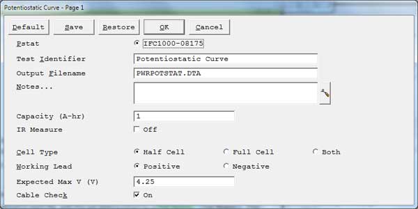 Potentiostatic Setup Parameters