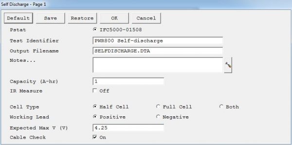 Self Discharge Set up Parameters